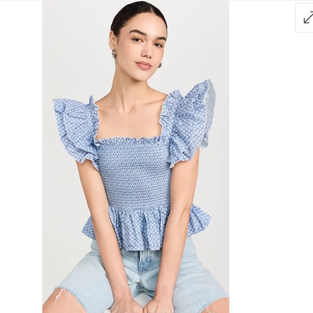 Blue Ruffled Women's Tank Top - Picture 9 of 10